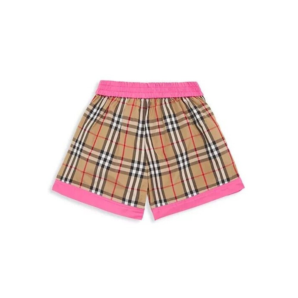 Burberry Tan Plaid Shorts with Pink Trim